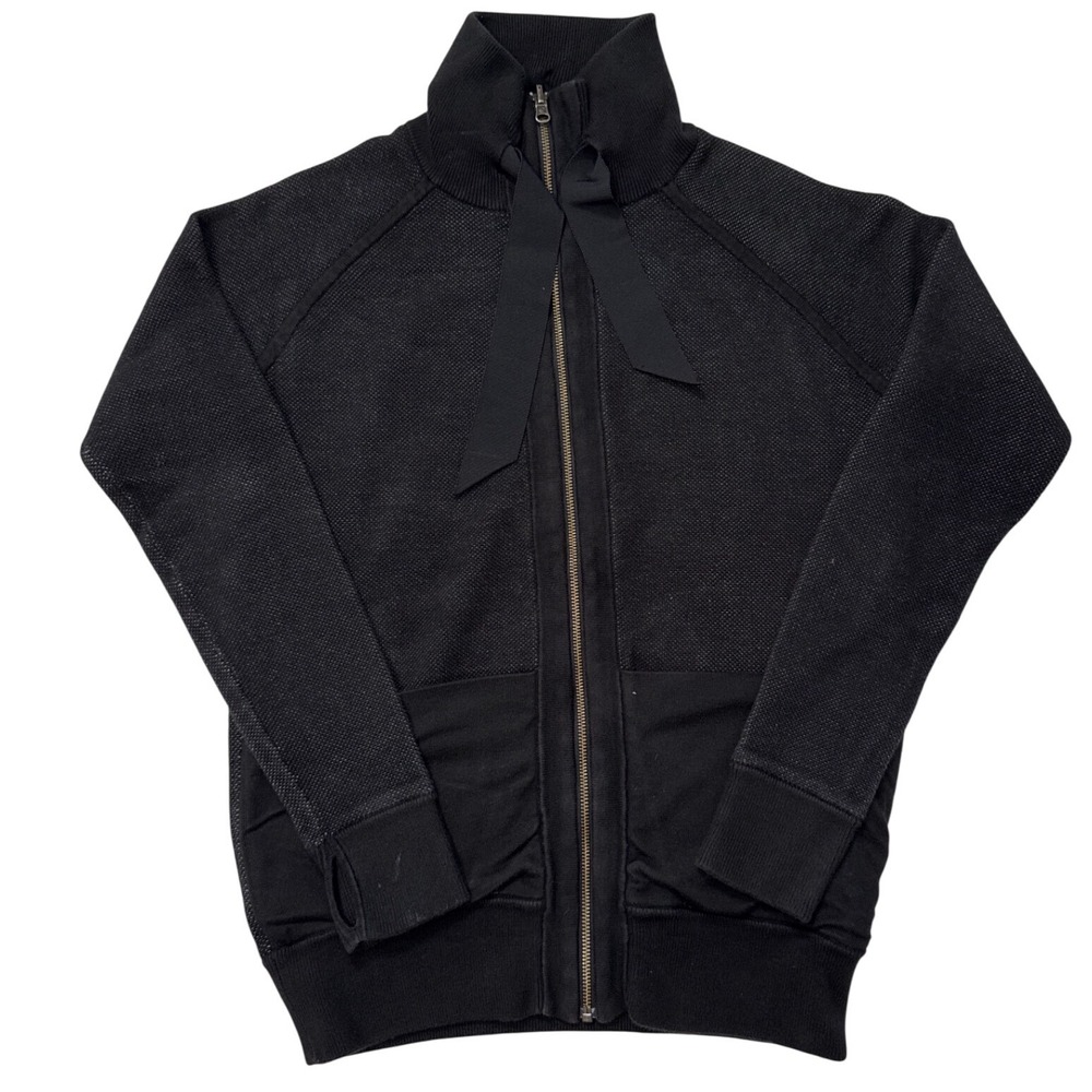 Lululemon Black Textured Full Zip Track Jacket Ribbon Tie Thumbholes Size 4-6